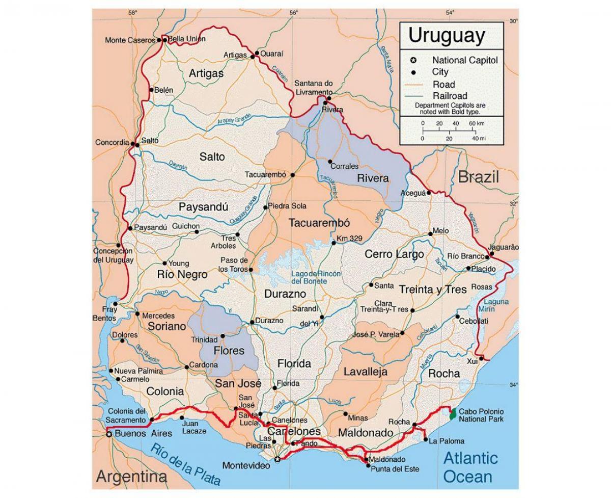 نقشه از اروگوئه با citie